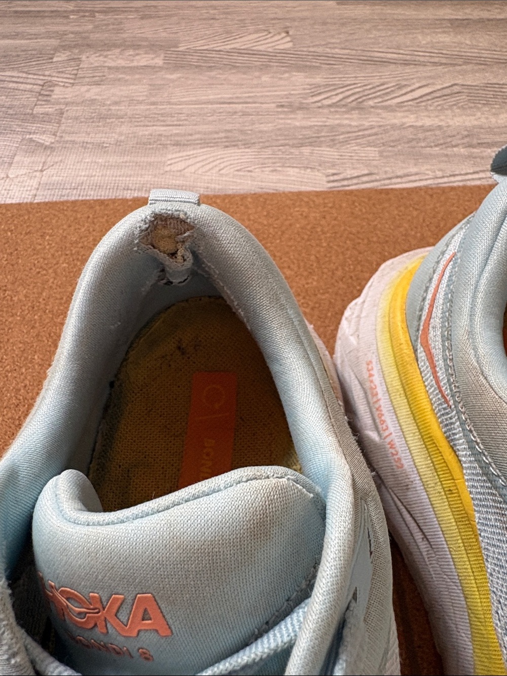Hoka W Bondi 8 Women's Light Blue, Yellow & Coral Athletic Running Shoes - Picture 6 of 7